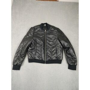 Sweaty Betty Jacket Womens Medium Black Faux Leather Quilted Bomber Sherpa Lined